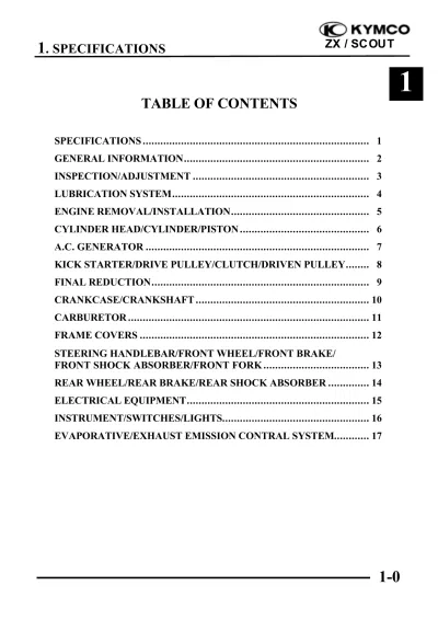 Kymco ZX-50 / Scout 50 Scooter Service Manual