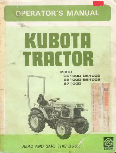 Preview: Kubota B5100D/B5100E/B6100D/B6100E/B7100D Tractor Operator's Manual (P/N 66701-62919)