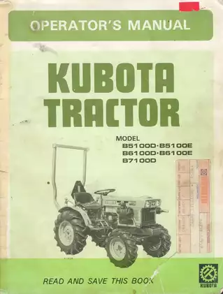 Kubota B5100D, B5100E, B6100D, B6100E, B7100D tractor operators owners manual Preview image 1