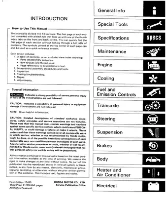 1986-1989 Honda Accord service manual Preview image 1