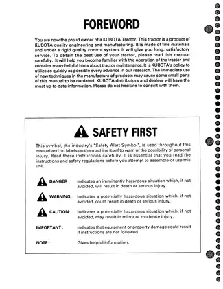 Kubota B2710, B2910, B7800 compact utility tractor operator owners manual Preview image 4