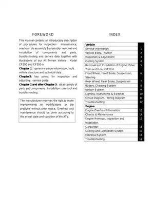 CF500 / CF500-A Service Manual - Complete Repair Guide for Chunfeng ATVs Preview image 2