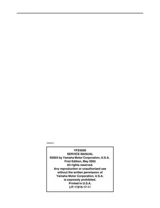 Yamaha YFZ450S Service Manual (2003) - Comprehensive Guide for Maintenance and Repairs Preview image 2