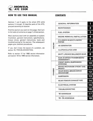Honda ATC 250R Service Manual - 1983/1984 Update Preview image 3