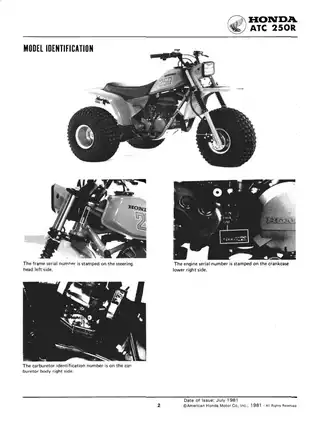 Honda ATC 250R Service Manual - 1983/1984 Update Preview image 4