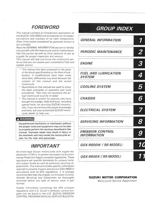 Complete Service Manual for Suzuki GSX-R600 (1998-1999) - Inspection & Maintenance Guide Preview image 2
