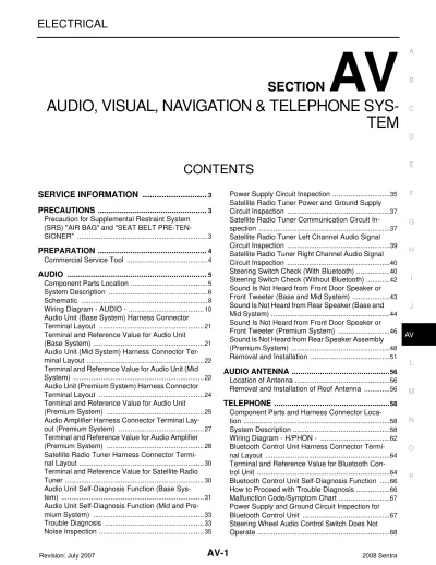 Preview: 2008 Nissan Sentra Service & Repair Manual (P/N SM8E-1B16U0)