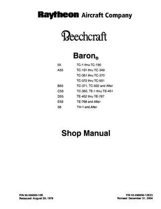 Beechcraft Baron 55, A55, B55,  C55, D55, E55, 58 shop manual Preview image 1