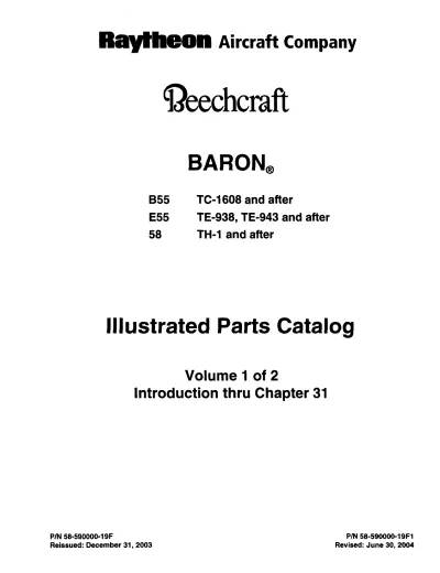 Raytheon Aircraft Company Baron B55, E55 & 58 Aircraft 1960s–2000s Illustrated Parts Catalog (P/N 58-590000-19F)