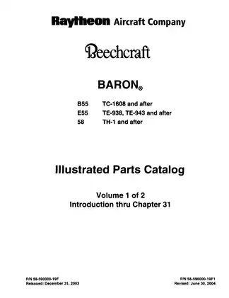 Raytheon Aircraft Company Baron B55, E55 & 58 Illustrated Parts Catalog