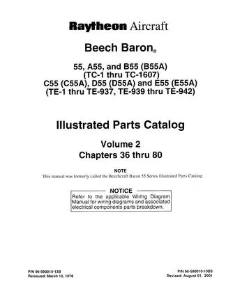 2001 Beechcraft Baron A55, B55, C 55, D55, E55 Vol 1 & 2 IPC aircraft parts catalog Preview image 2
