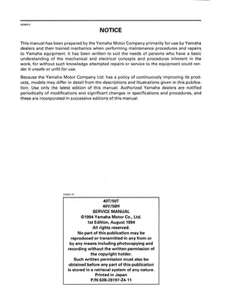 Yamaha Outboard Service Manual: Comprehensive Guide for 40VMH, 40VMHO, 40VRO, 40VE Models Preview image 2