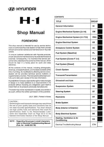 Preview: 2002 Hyundai Van H1 Service Manual (P/N A4AE-EG17B)