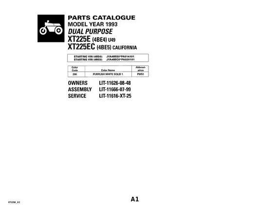 1993-2000 Yamaha XT225 Serow parts catalog Preview image 1