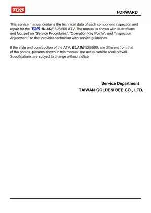 TGB Blade 525/500 ATV service manual Preview image 2