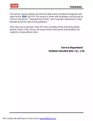 TGB Target 525 ATV service manual Preview image 2