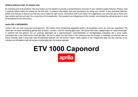 Aprilia ETV Mille 1000 Caponord Rally repair manual