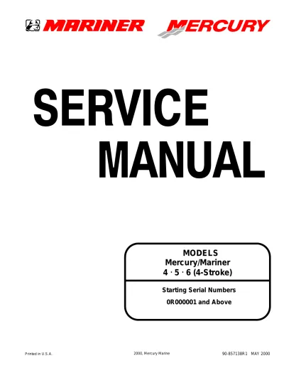 Mercury/Mariner 4 HP, 5 HP & 6 HP, 4-Stroke Outboard Service Manual 2000–2001 (P/N 90-857138R1)