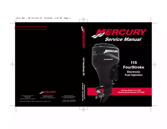 Mercury Mariner 115 hp / 115 EFI outboard engine manual Preview image 1