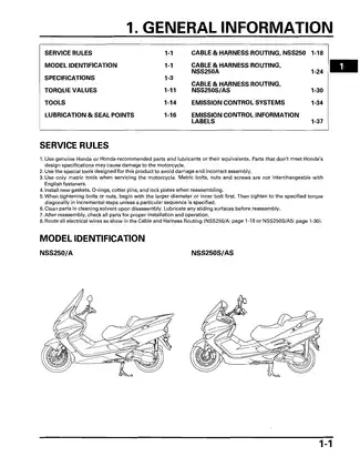 2001-2007 Honda NSS250 Reflex repair manual Preview image 5