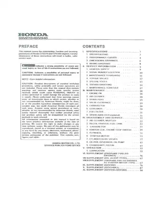 Honda Honda GXV270, GXV340, GXV390, 270 cc small engine service manual manual preview page 2 - thumbnail