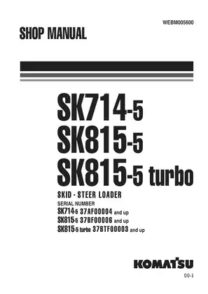 Komatsu SK714-5, SK815-5, SK815-5 turbo Skid Steer Loader shop manual Preview image 1