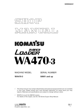 Komatsu WA470-3, WA470 Avance Wheel Loader shop manual Preview image 1
