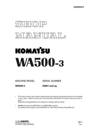 Komatsu WA500-3-3H, WA 500 wheel loader shop manual Preview image 1