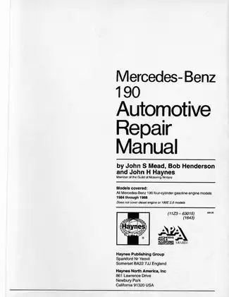 Comprehensive Mercedes-Benz 190 Automotive Repair Manual (1984-1988) Preview image 2