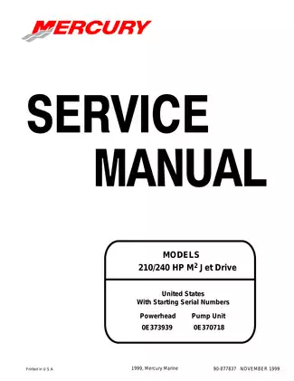 Mercury Marine 210 hp, 240 Hp M2 Jet Drive service manual Preview image 1