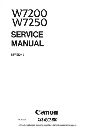 Canon W7200, W7250 large format inkjet printer service manual