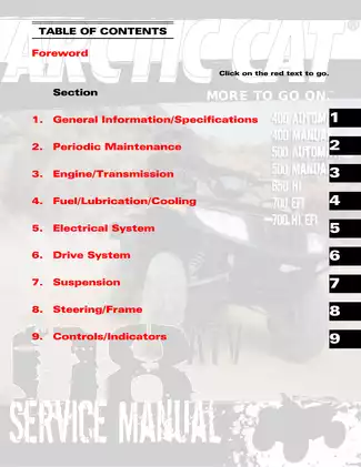 2008 Arctic Cat 400, 500, 650, 700 4x4 / ATV service manual Preview image 1