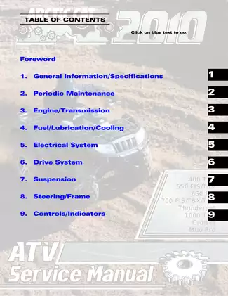 2010 Arctic Cat 400, 550, 650, 700, 1000 repair manual Preview image 1