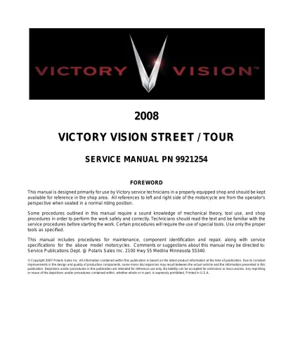 Preview: Victory Vision Street / Tour Service & Repair Manual (2008) (P/N 9921254)