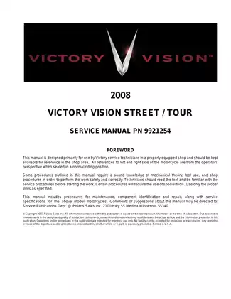 2008 Victory Vision Street, Tour service manual Preview image 1