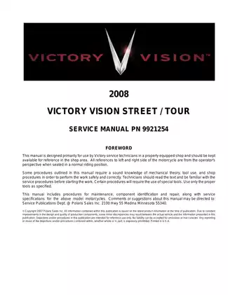 2008 Victory Vision Street / Tour Service Manual - Comprehensive Maintenance & Repair Guide