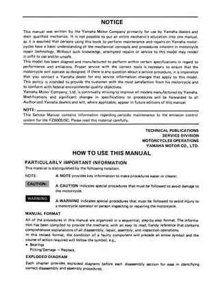 1986-1988 Yamaha FZ600S, FZ600SC service manual Preview image 3