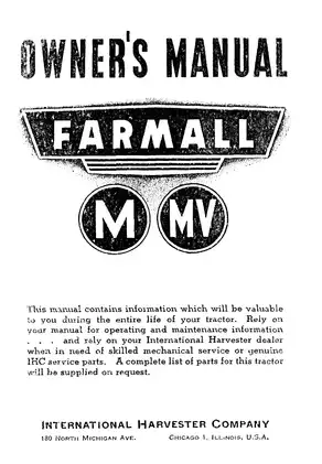 International Harvester Farmall-M and MV Tractor Owner's Manual Preview image 2