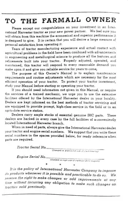 1939-1952 IH International Farmall M, MV row-crop/high-clearance tractor owner`s manual Preview image 3