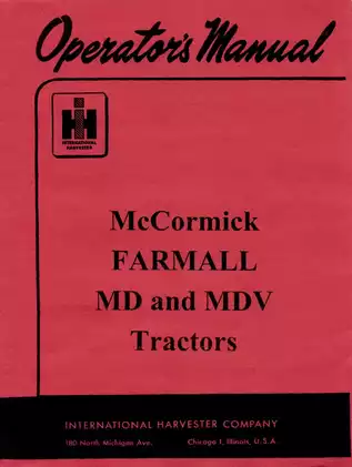 1951-1940 IH Farmall MD, MDV 1939-1952 row-crop tractor / high-clearance tractor operators owners manual Preview image 2