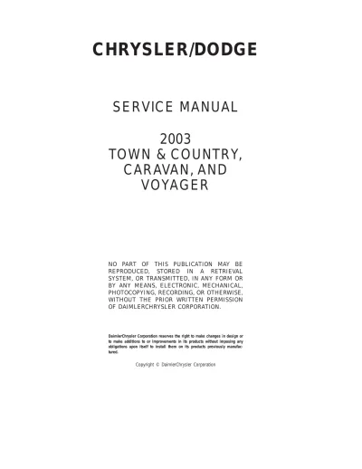 Preview: 2003 Chrysler Town & Country, Dodge Caravan, Chrysler Voyager Service Manual (P/N 81-370-03062, 81-370-03038)