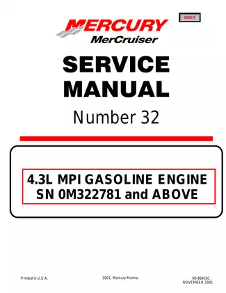 Mercury Mercruiser 4.3L, 262 cid MPI Alpha and Bravo engine service manual Preview image 1