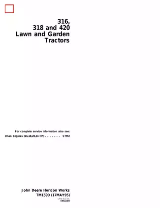 1983-92 John Deere 316, 318, 420 lawn and garden tractor manual Preview image 1