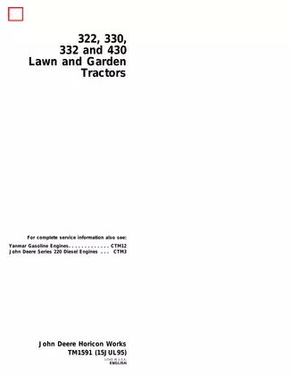 John Deere TM1591 Technical Manual for 322, 330, 332, and 430 Lawn & Garden Tractors Preview image 1