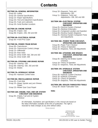 1984-1994 John Deere 322, 330, 332, 430 garden tractor repair manual  Preview image 3