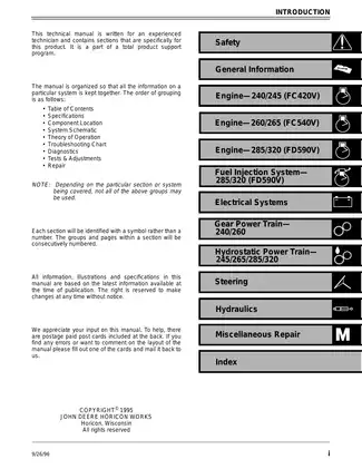 John Deere 240, 245, 260, 265, 285, 320 manual Preview image 2