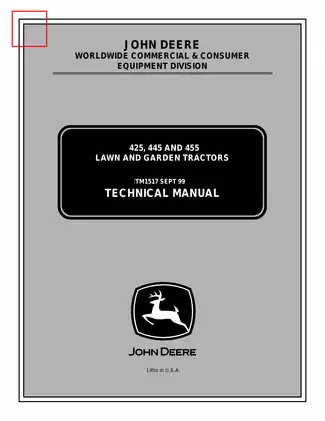 1992-2001 John Deere 425, 445, 455 lawn and garden tractor technical manual Preview image 1