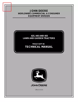John Deere 425, 445, 455 Lawn and Garden Tractors Technical Manual Preview image 1
