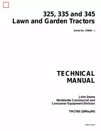John Deere Technical Manual for Lawn and Garden Tractors 325, 335, 345 (TM1760)