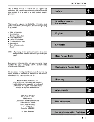 John Deere Sabre Lawn Tractor Technical Service Manual Preview image 2